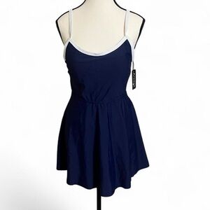 Ai’Mage OnePiece Swimsuit Sz L Navy Blue Swim Dress Full Shorts/w Pockets